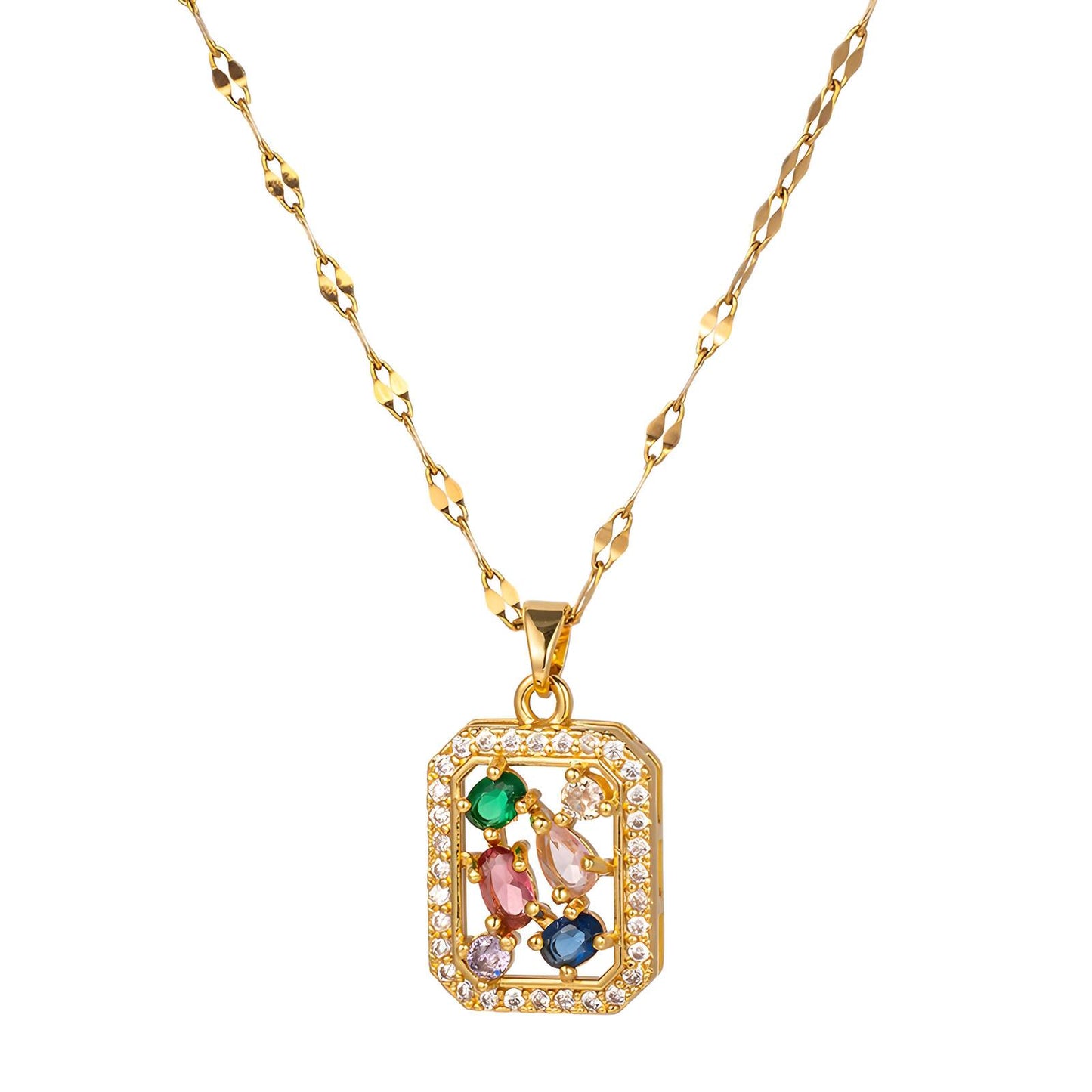 Anti Tarnish Waterproof Daily Wear 18K Gold Triple Plated Premium Quality Stainless Steel Pendant with Beautiful Gemstones