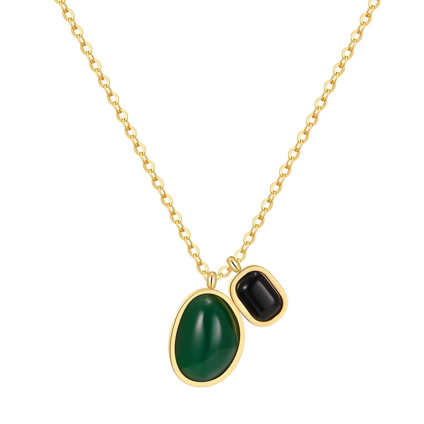Anti Tarnish Waterproof Daily Wear 18K Gold Triple Plated Premium Quality Stainless Steel Double Gemstone Pendants