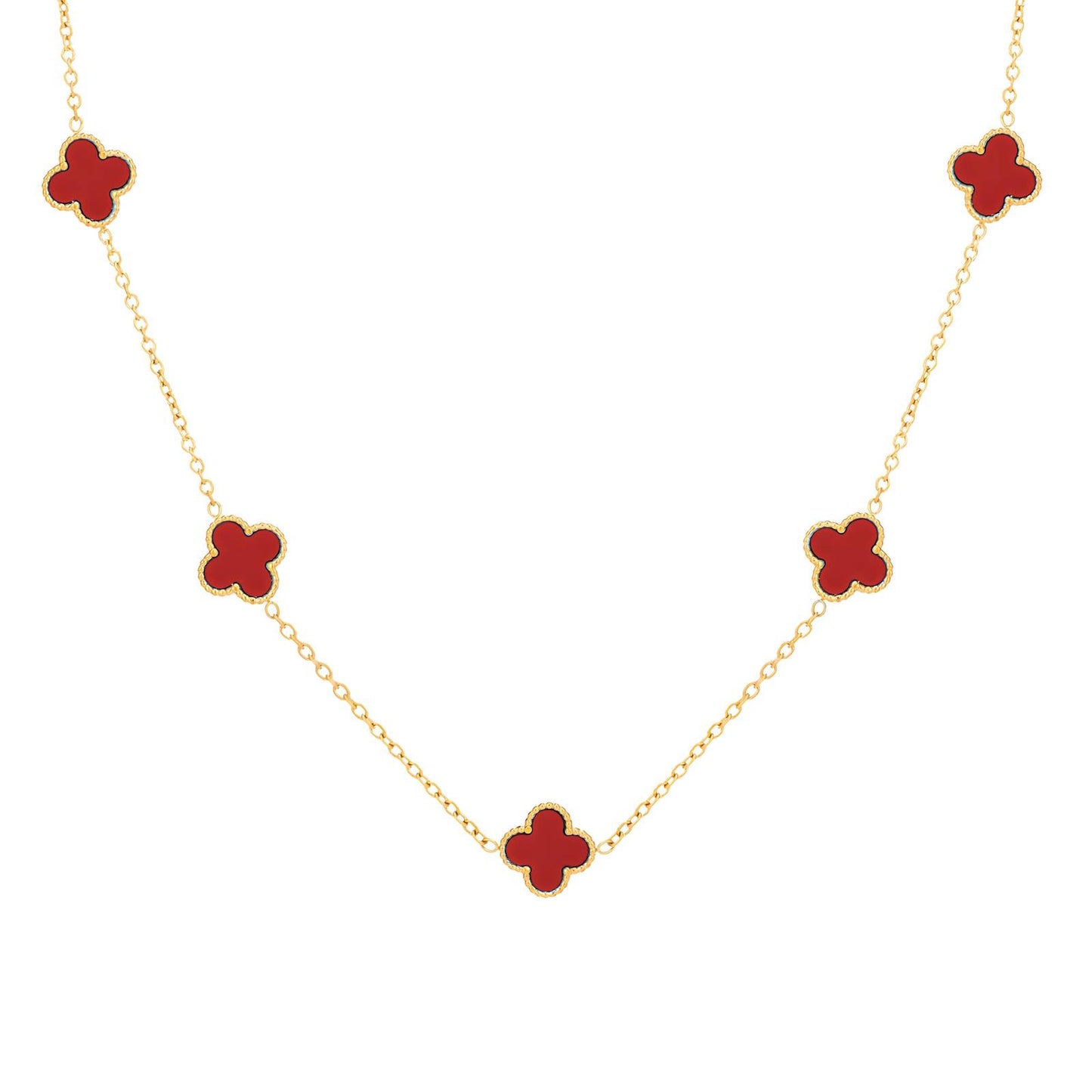 Anti Tarnish Waterproof Daily Wear 18K Gold Triple Plated Premium Quality Stainless Steel Pendant with Five Beautiful Red Clover Gemstone