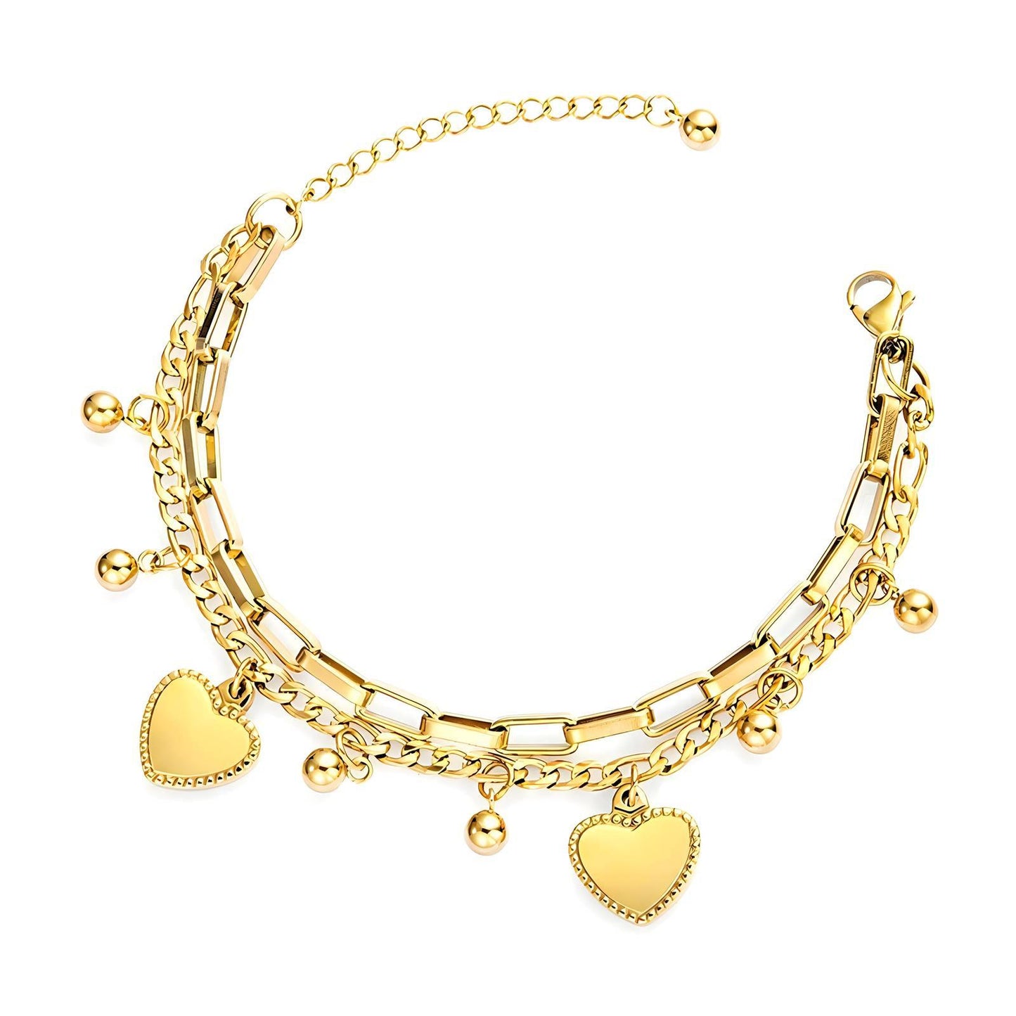 18 k gold plated anti tarnish heart bracelet.
