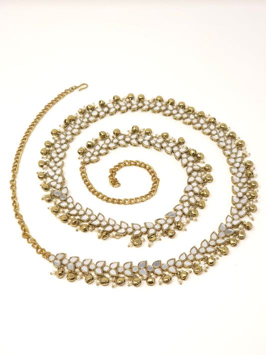 Gold Mirror Waist Belt with Ghungroo