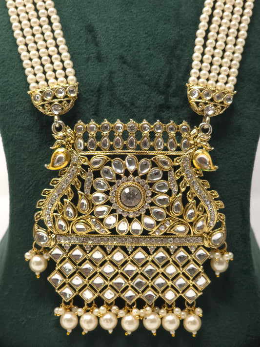 Kundan Pearl Choker Necklace Set with White Stones | Set of 4