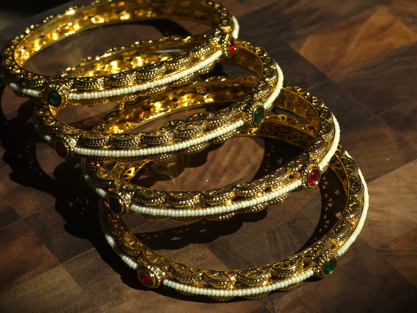 Heritage Pearl Gem Bangles (Set of 4)