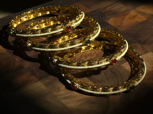 Heritage Pearl Gem Bangles (Set of 4)