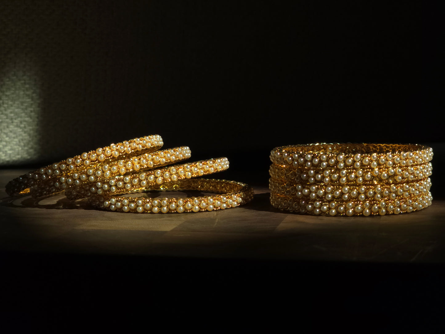 Gold Pearl Bangles (Set of 4)