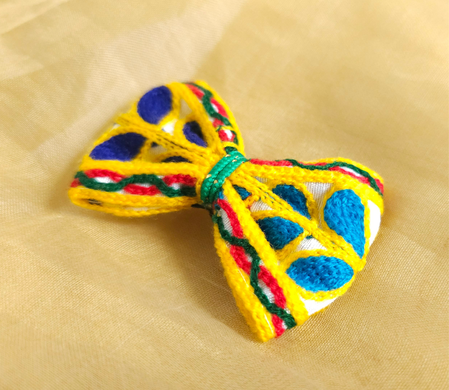 Yellow & Multicolor Embroidered Bow Hair Clip | Set of 2
