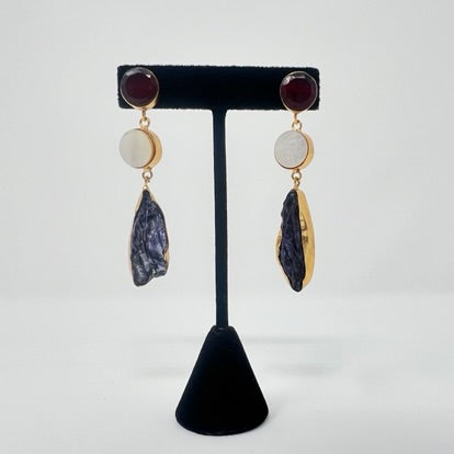 Jaipur Collection |Natural Stone Three Drop Earrings.