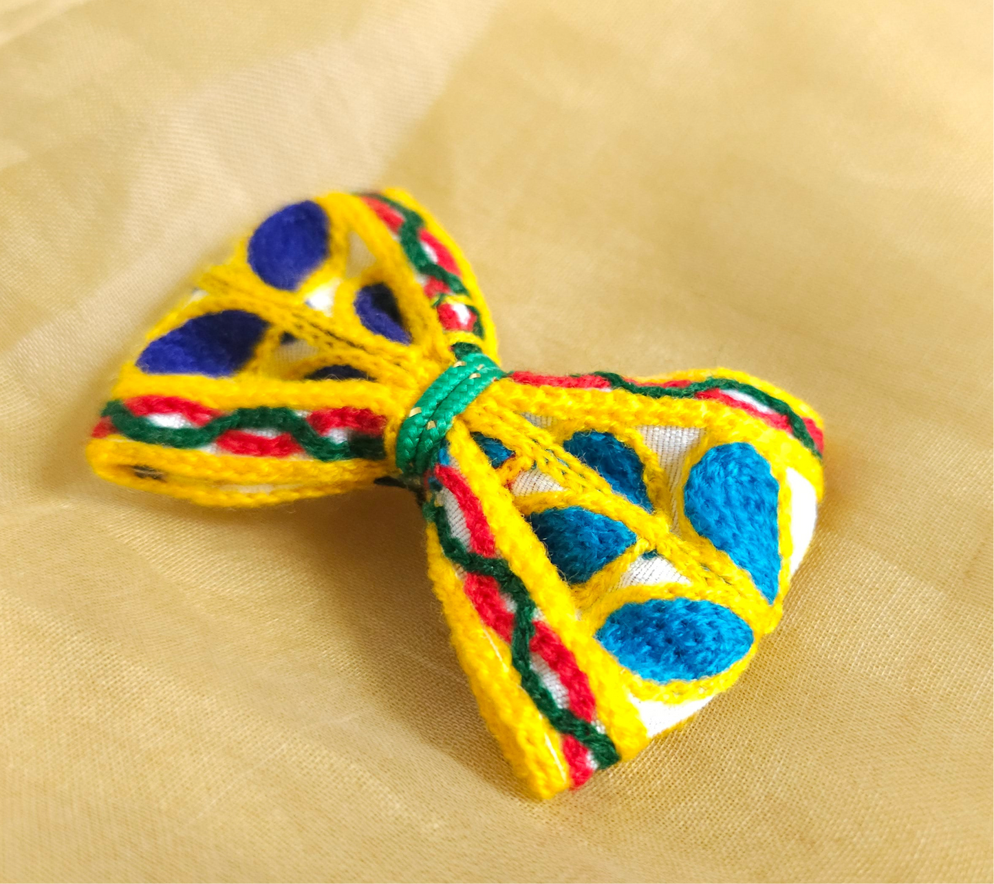 Yellow & Multicolor Embroidered Bow Hair Clip | Set of 2