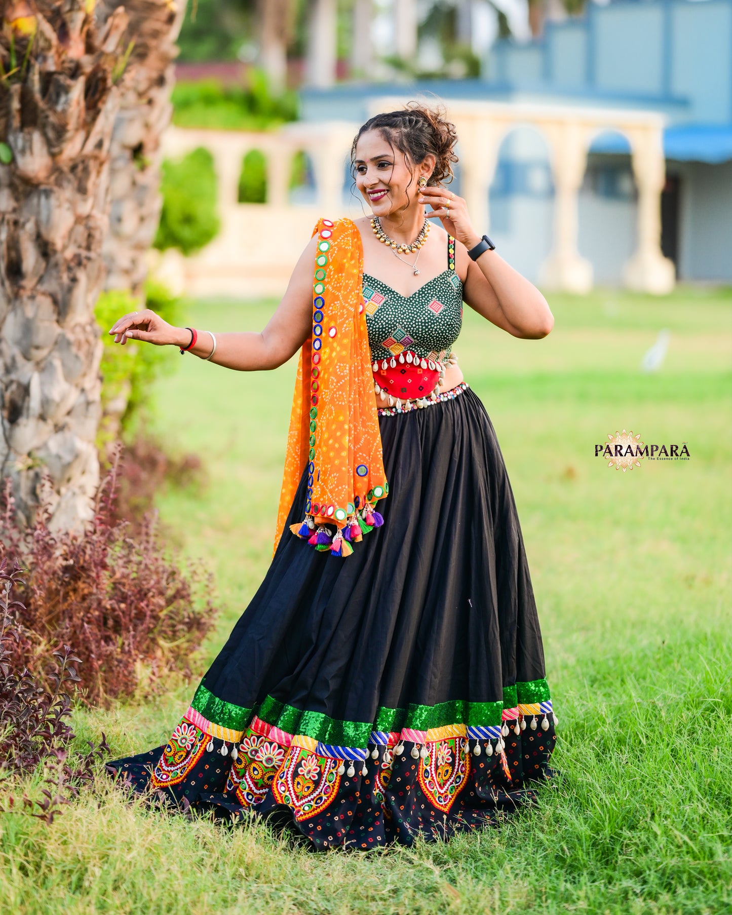 Traditional Chaniya Choli in Black with Black Bandhni Border.