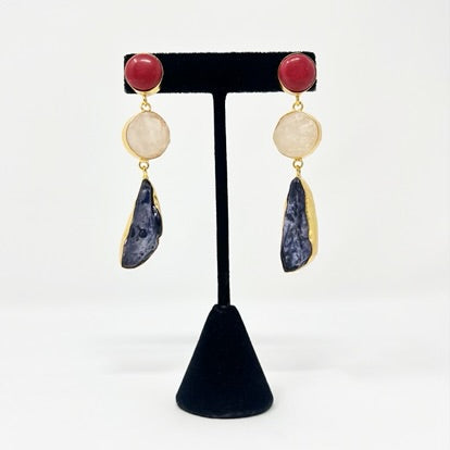 Jaipur Collection |Natural Stone Three Drop Earrings.