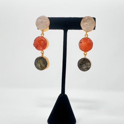 Jaipur Collection |Natural Stone Three Drop Earrings.