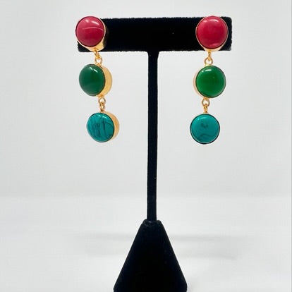 Jaipur Collection |Natural Stone Three Drop Earrings.