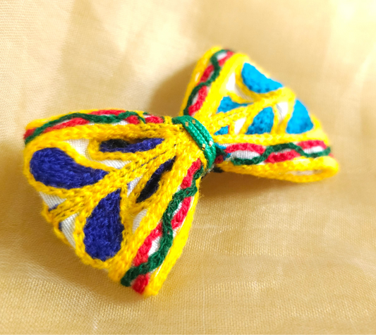 Yellow & Multicolor Embroidered Bow Hair Clip | Set of 2