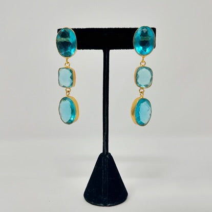 Jaipur Collection |Natural Stone Three Drop Earrings.