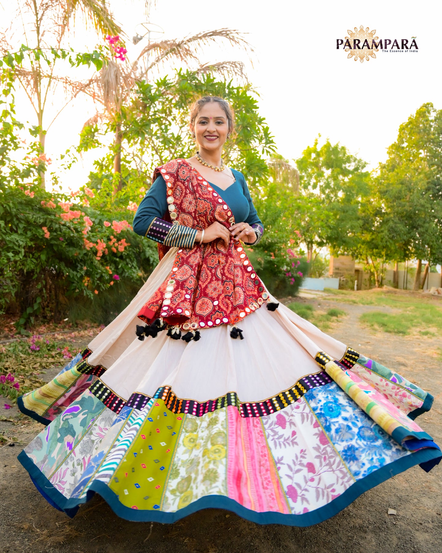 Beautiful Multicolor Chaniya choli With Floral Design.