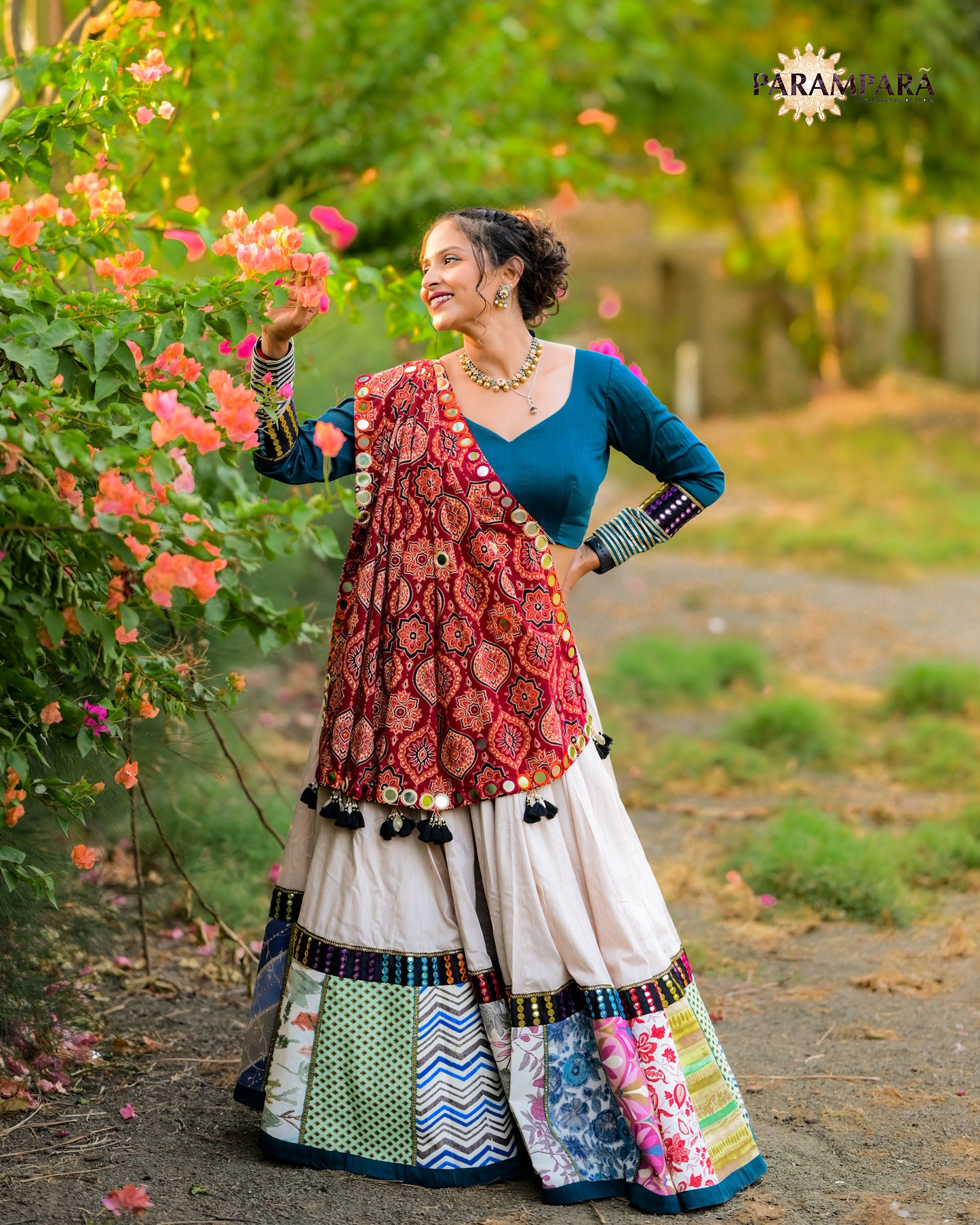 Beautiful Multicolor Chaniya choli With Floral Design.