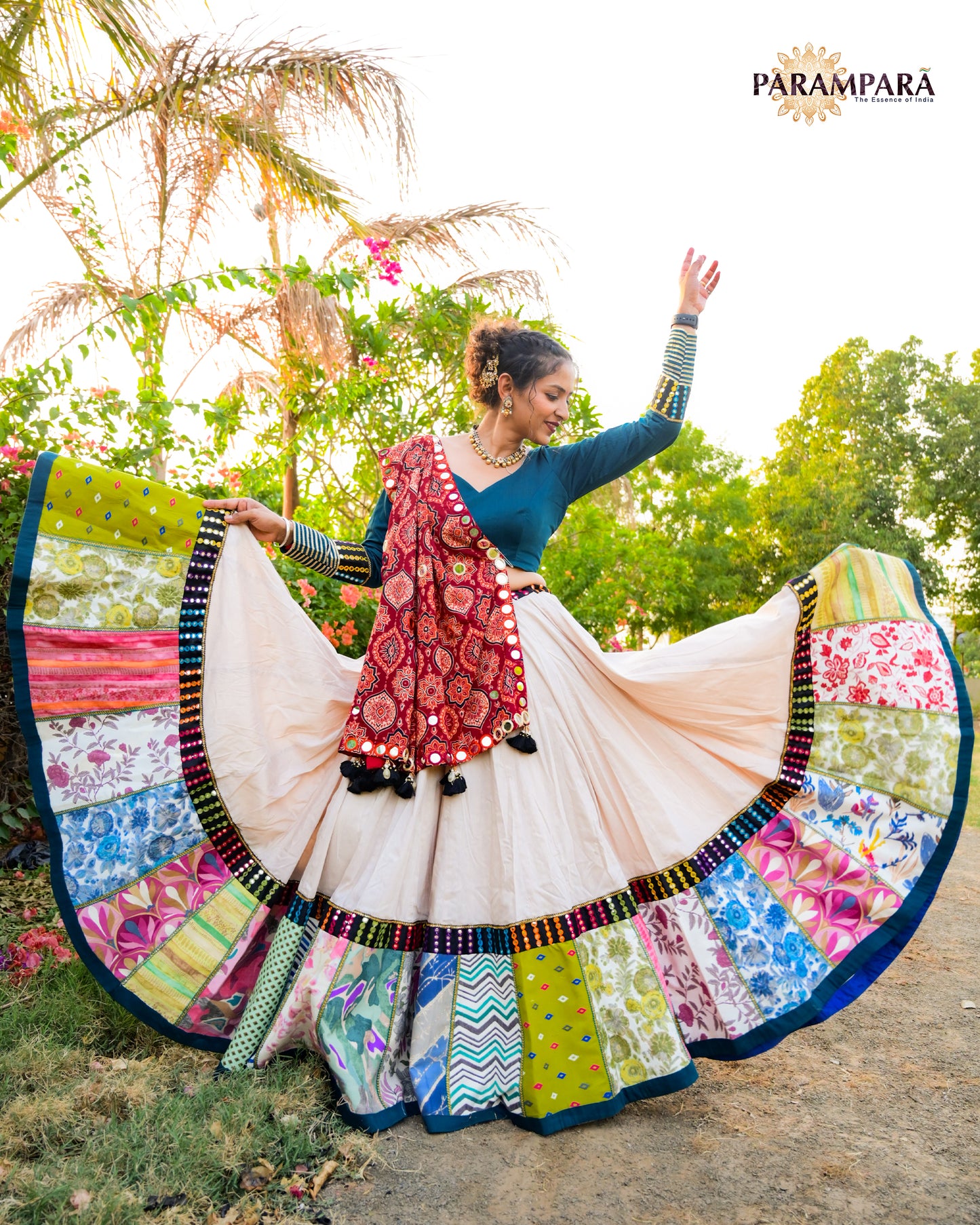 Beautiful Multicolor Chaniya choli With Floral Design.