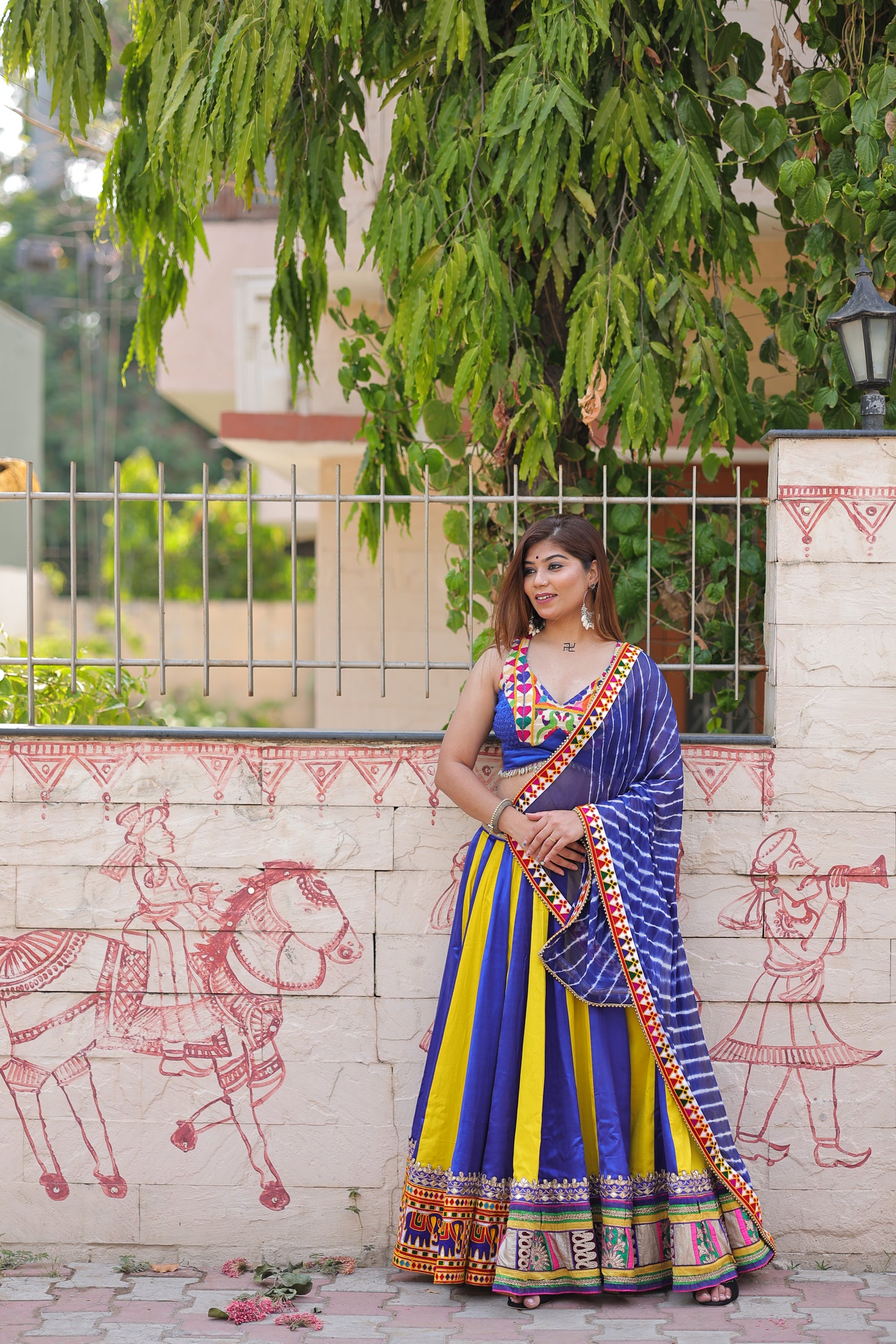 Best Beautiful Block printed, Authentic ,Traditional ,Navaratri Wear Chanyiya Cholic, Garba Wear , Yellow and blue color combination with blue printed Duppata