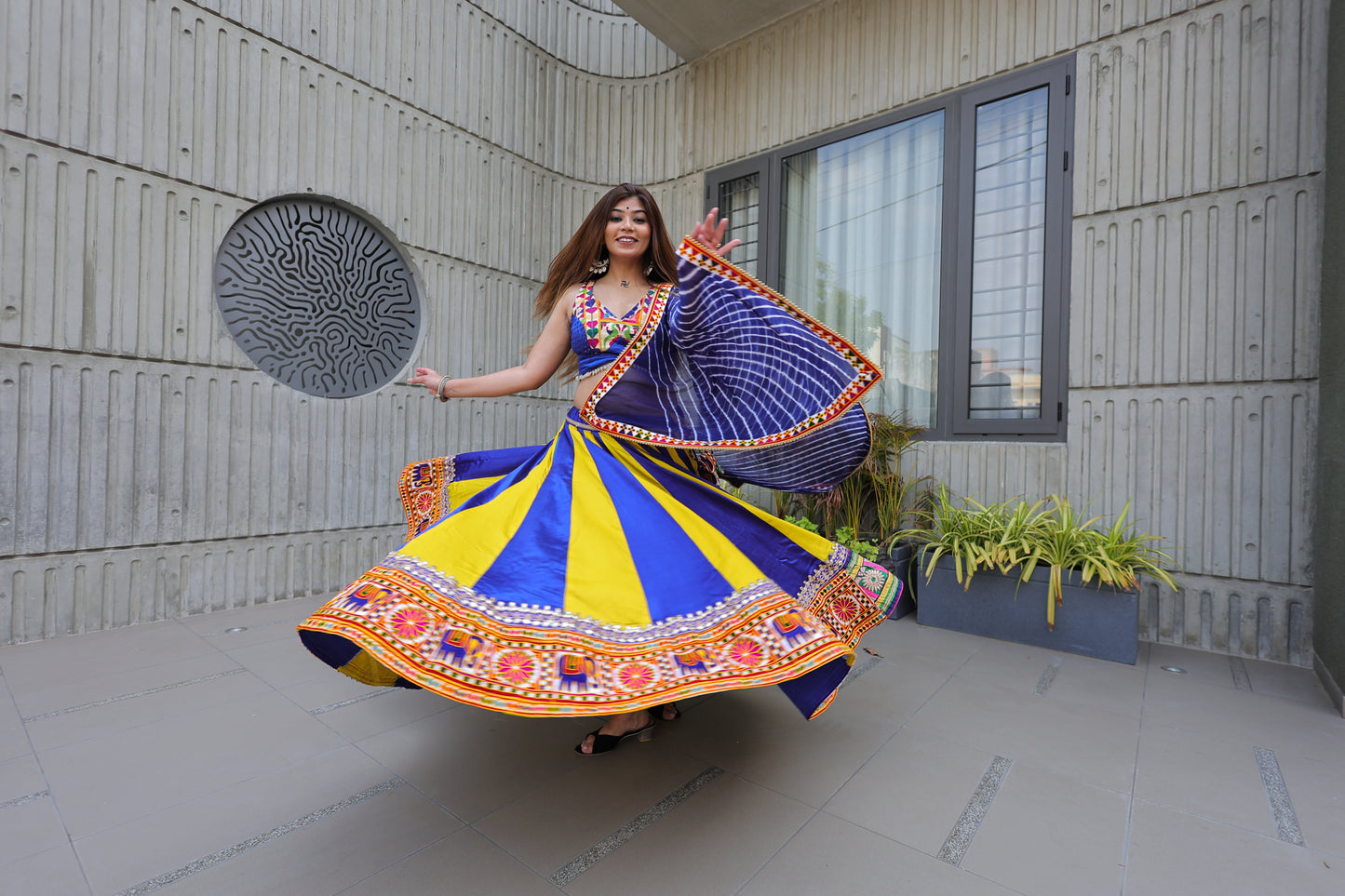 Best Beautiful Block printed, Authentic ,Traditional ,Navaratri Wear Chanyiya Cholic, Garba Wear , Yellow and blue color combination with blue printed Duppata