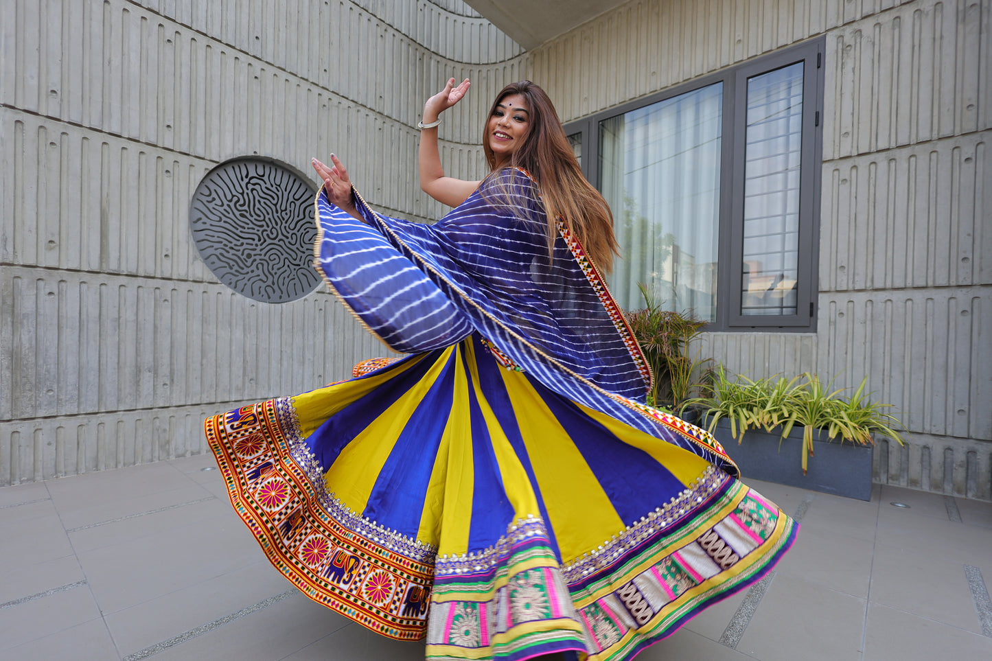 Best Beautiful Block printed, Authentic ,Traditional ,Navaratri Wear Chanyiya Cholic, Garba Wear , Yellow and blue color combination with blue printed Duppata