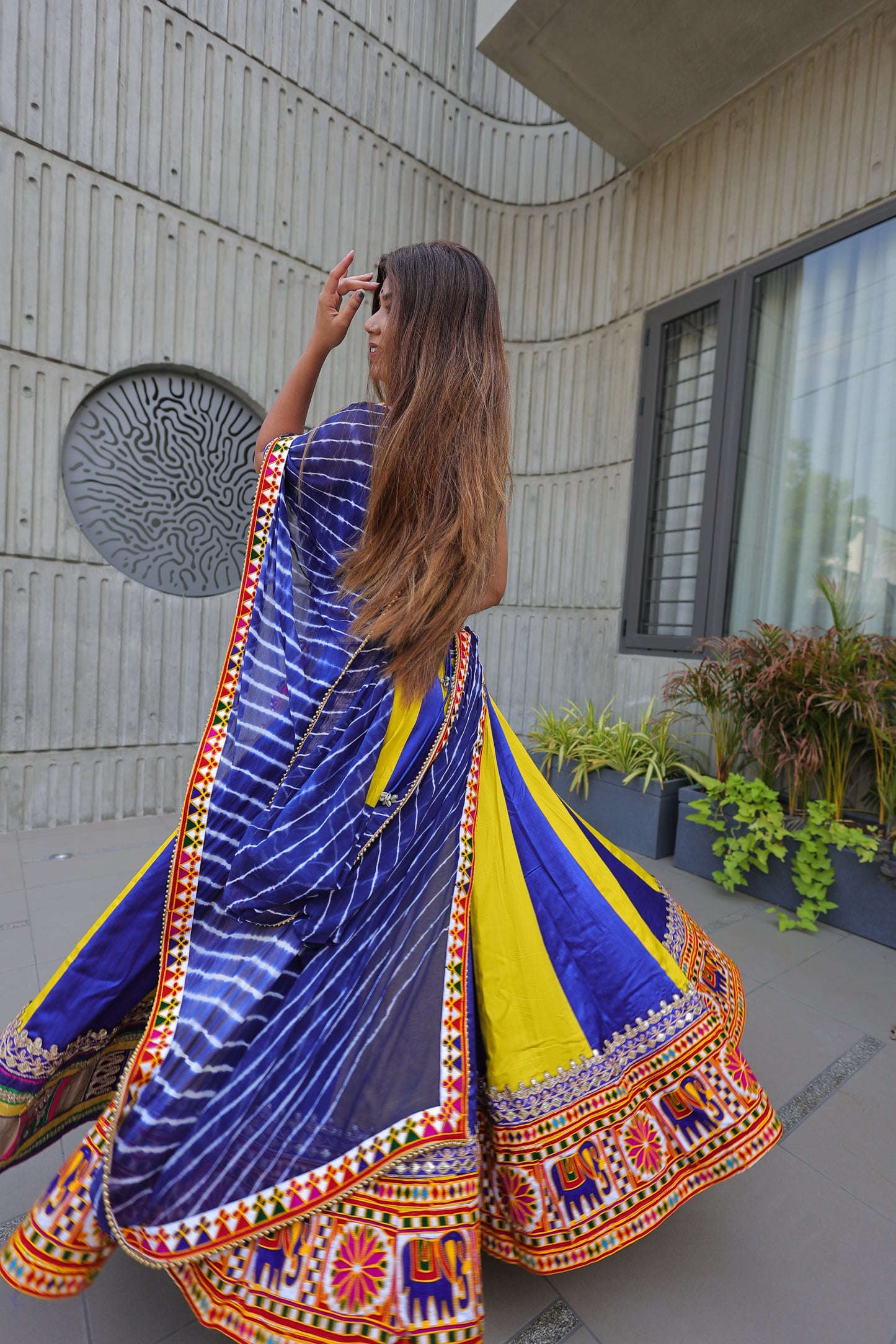 Best Beautiful Block printed, Authentic ,Traditional ,Navaratri Wear Chanyiya Cholic, Garba Wear , Yellow and blue color combination with blue printed Duppata