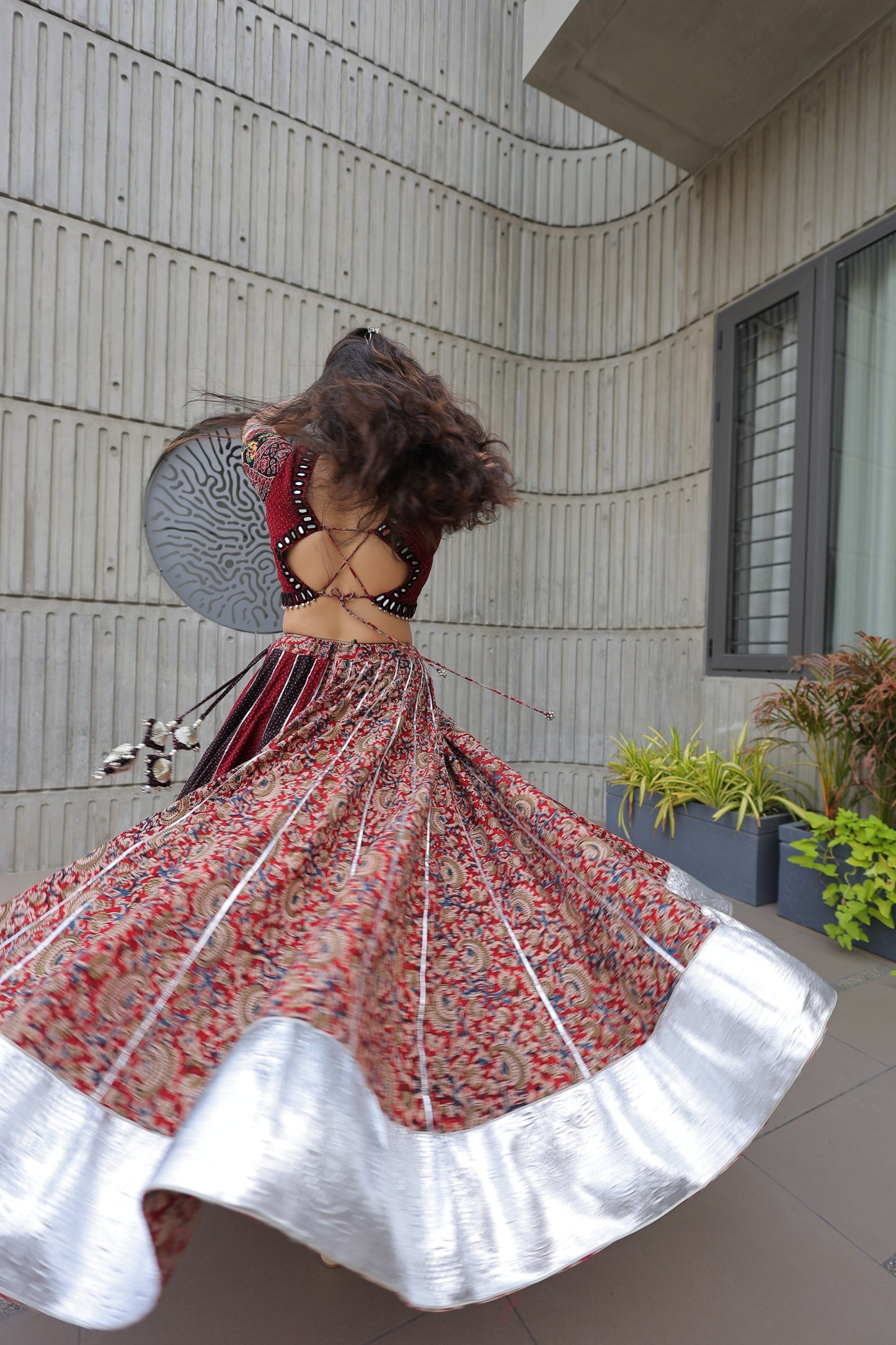 Best Beautiful Traditional, Chanyiya choli in red and maroon color with choli and lehenga in silver hemline