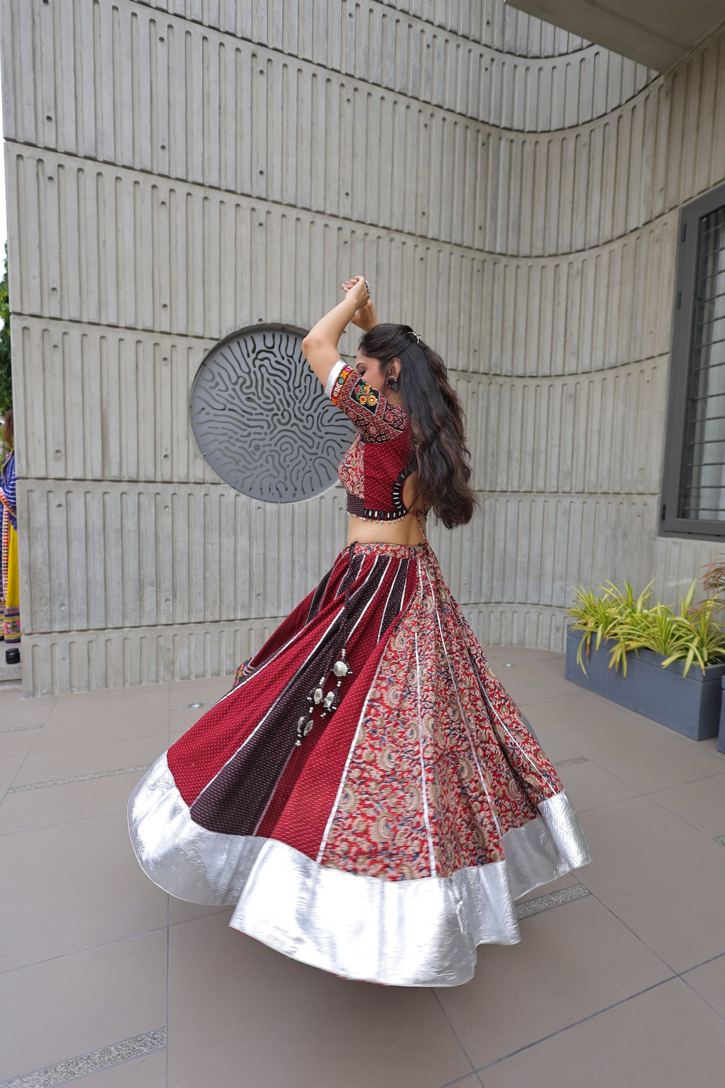 Best Beautiful Traditional, Chanyiya choli in red and maroon color with choli and lehenga in silver hemline