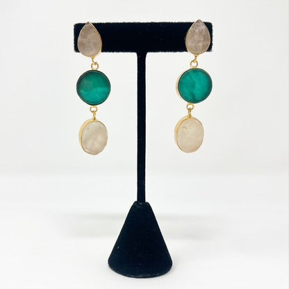 Jaipur Collection |Natural Stone Three Drop Earrings.
