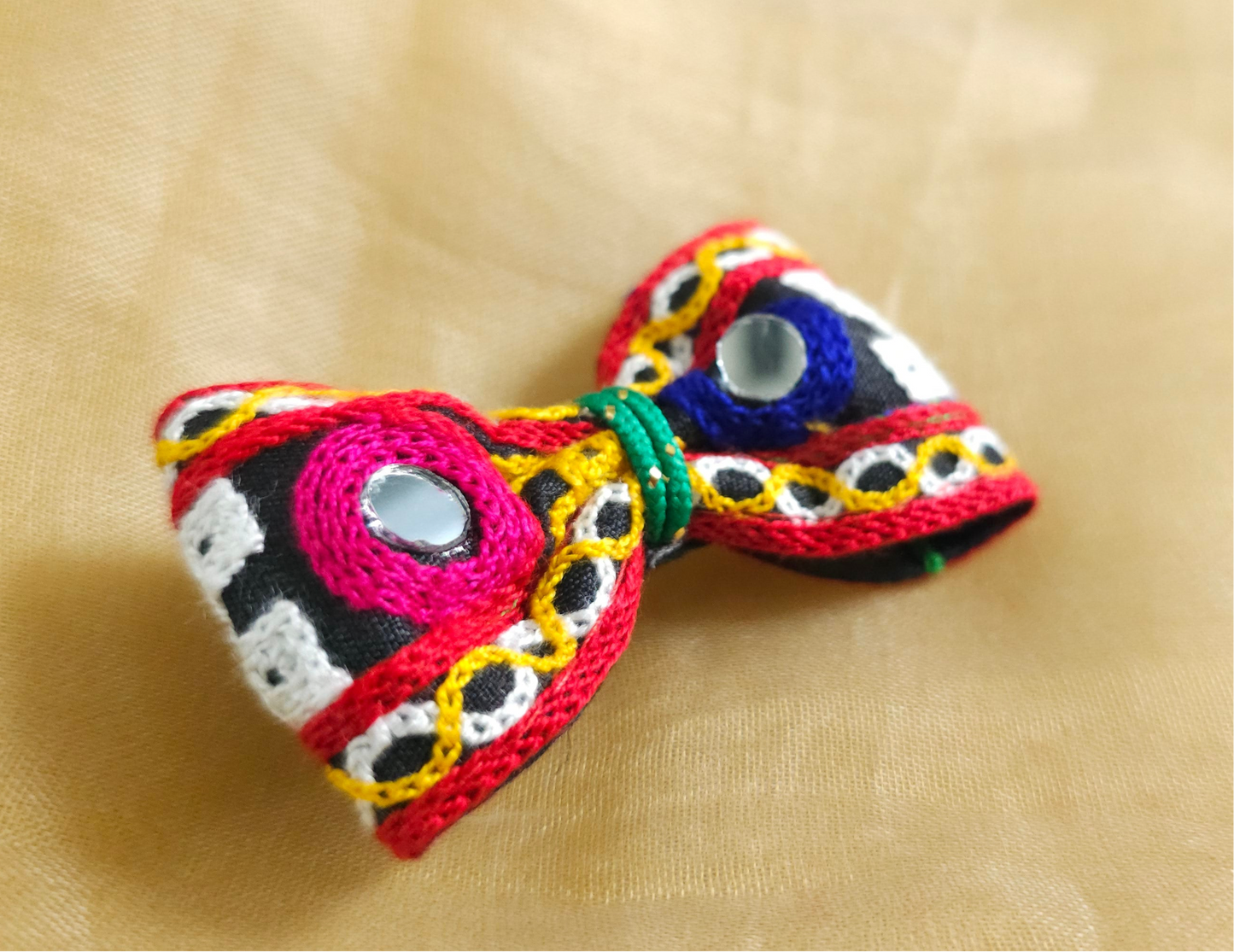 Pink & Blue Mirrorwork Bow Hair Clip | Set of 2