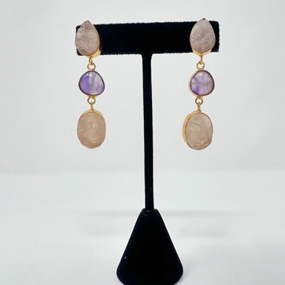 Jaipur Collection |Natural Stone Three Drop Earrings.
