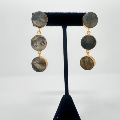 Jaipur Collection |Natural Stone Three Drop Earrings.