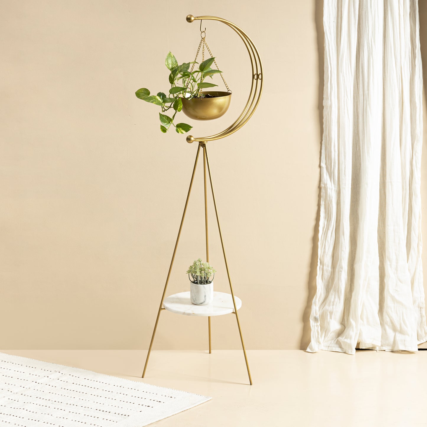 Gold and White Marbel Tripod Planter
