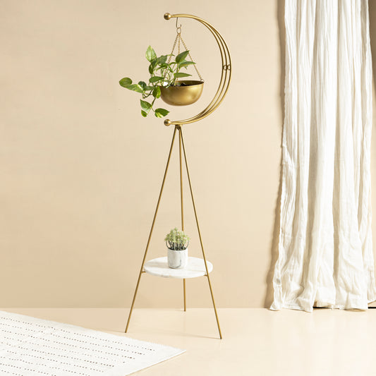 Gold and White Marble Tripod Planter