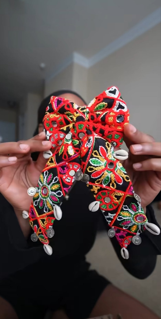 Kutch Mirrorwork Bow Hair Clip with Cowrie Shells
