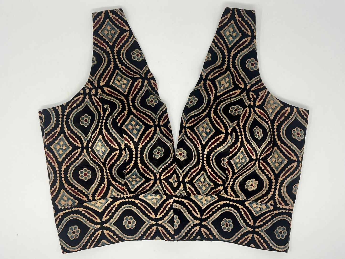 Ajrak Print Sleeveless Blouse.
