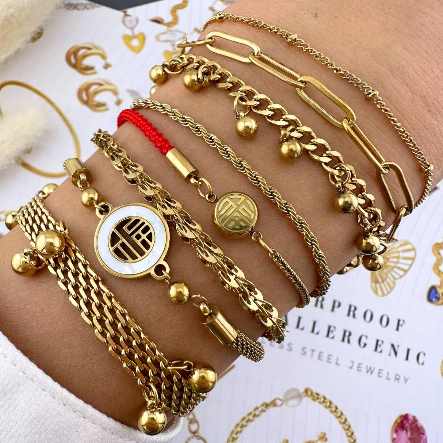 18k Gold plated with red thread bracelet
