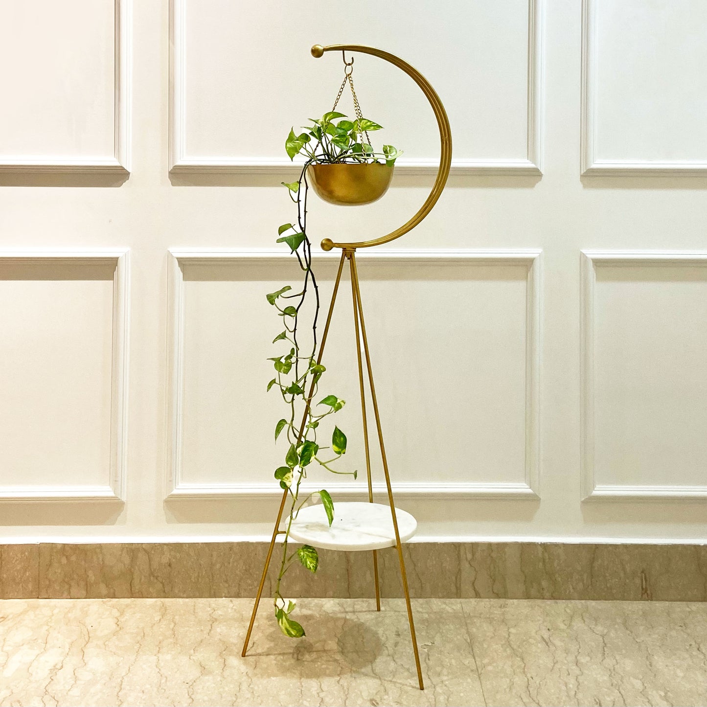Gold and White Marbel Tripod Planter