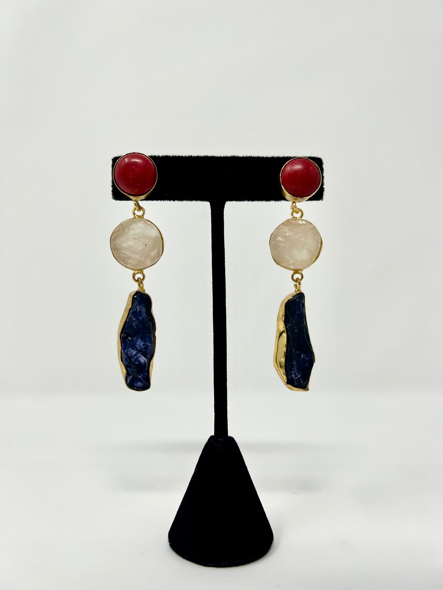 Jaipur Collection |Natural Stone Three Drop Earrings.