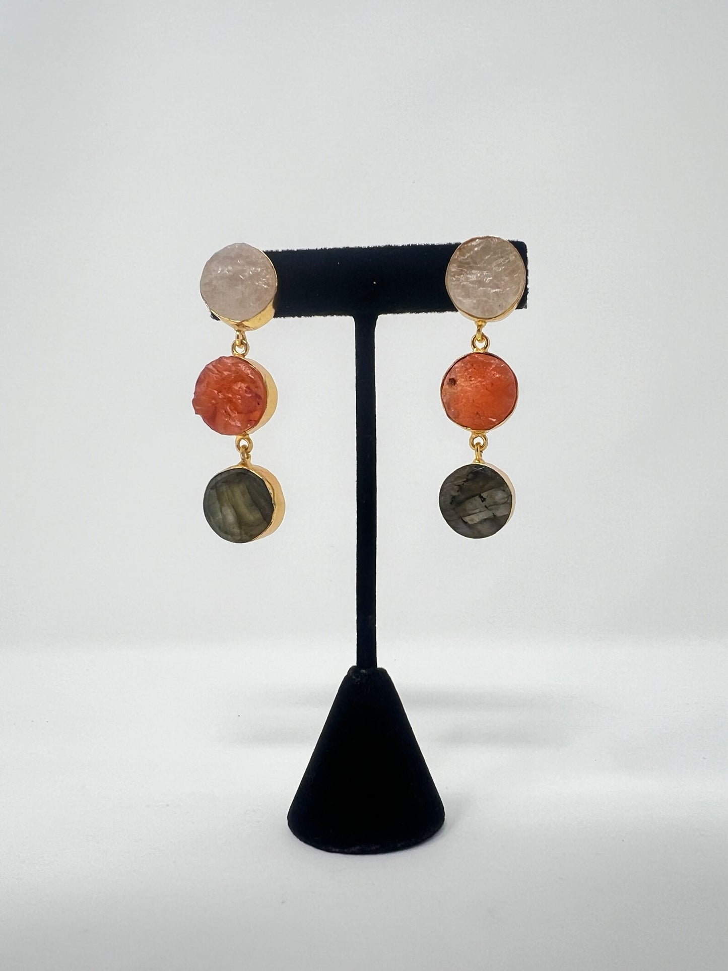 Jaipur Collection |Natural Stone Three Drop Earrings.