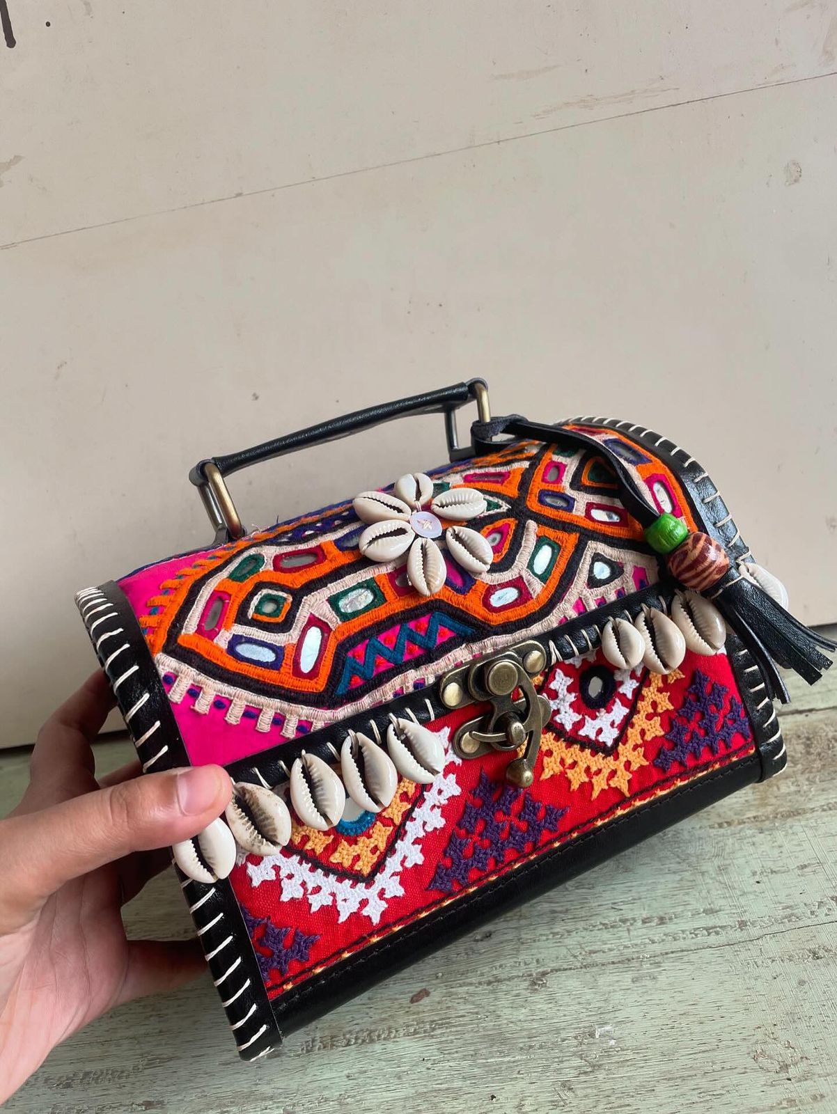 Kutchi Embroidery Banjara Design Bag with Cowrie Shells.