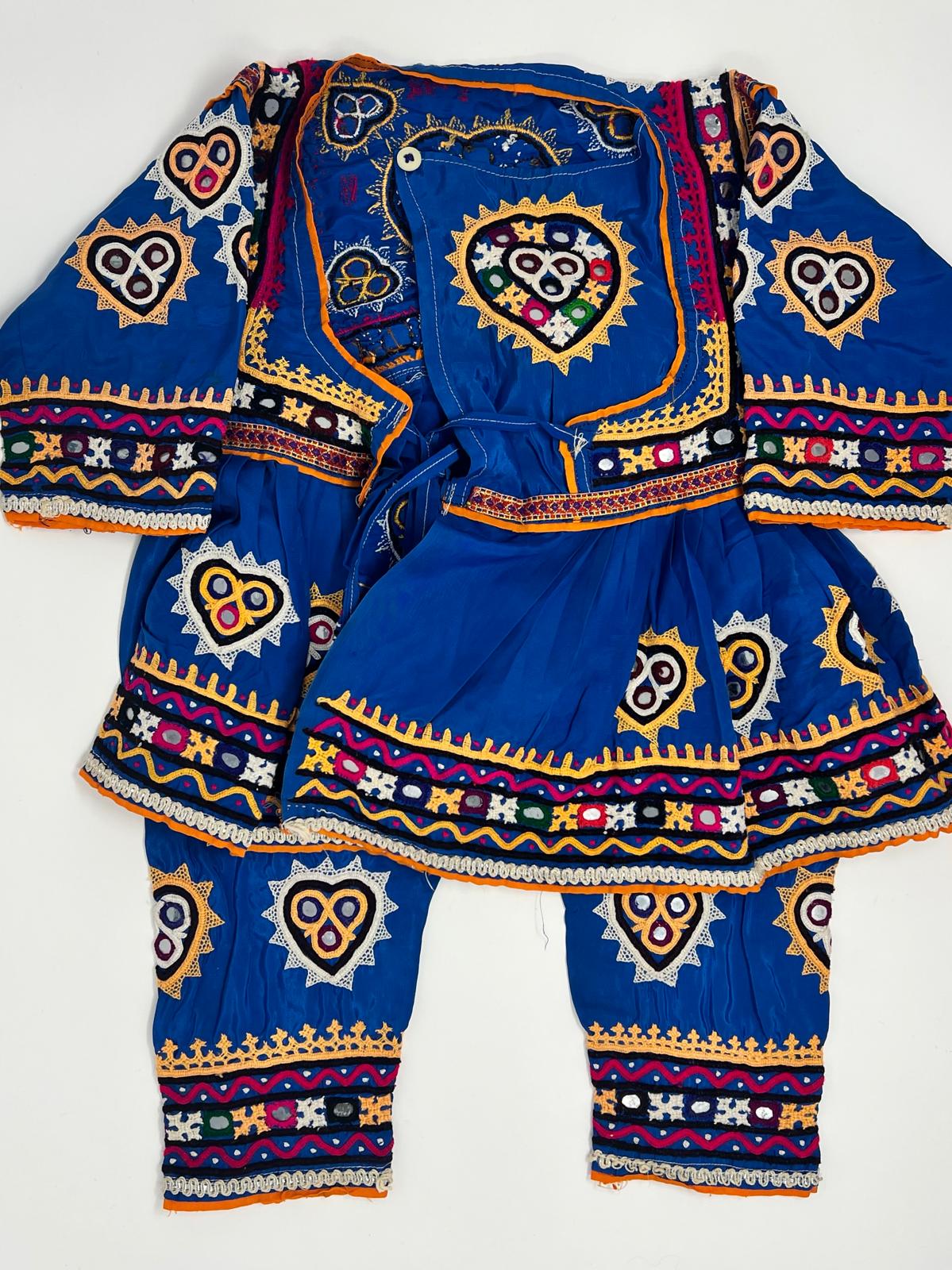 This is a traditional Blue embroidered vest featuring intricate and vibrant designs, typically associated with cultural or folkloric attire.