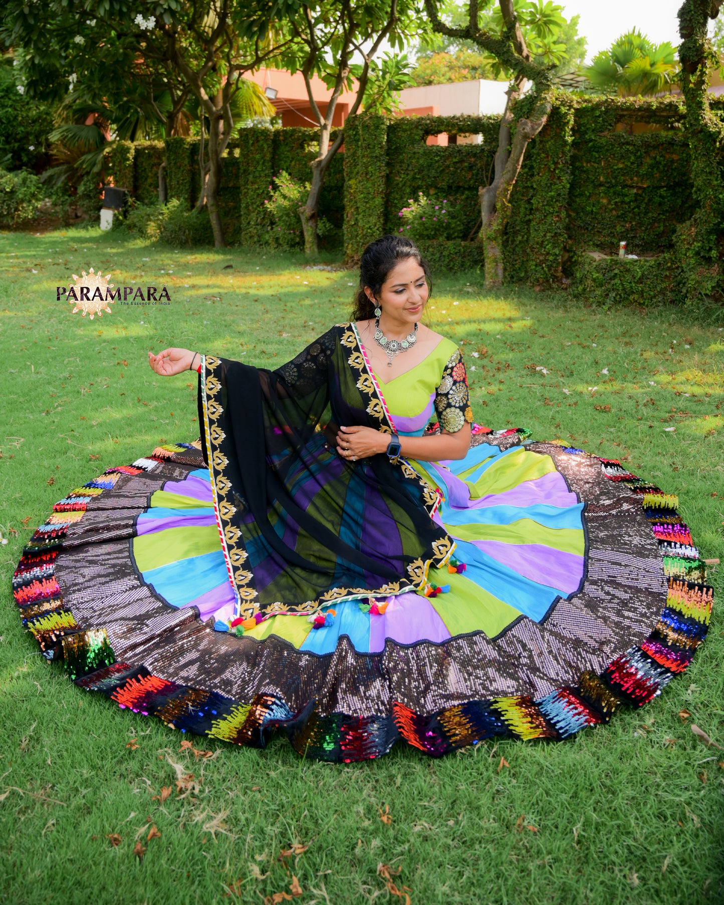 Tri Color Chaniya Choli with Sequence border