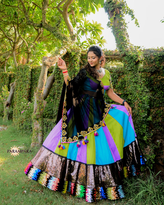 Tri Color Chaniya Choli with Sequence border