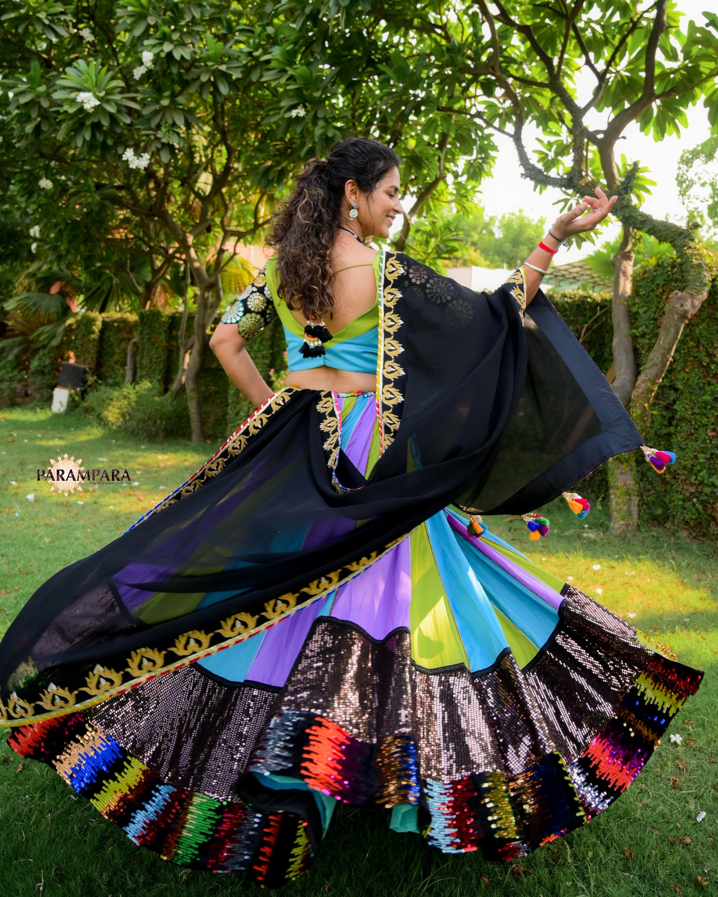 Tri Color Chaniya Choli with Sequence border