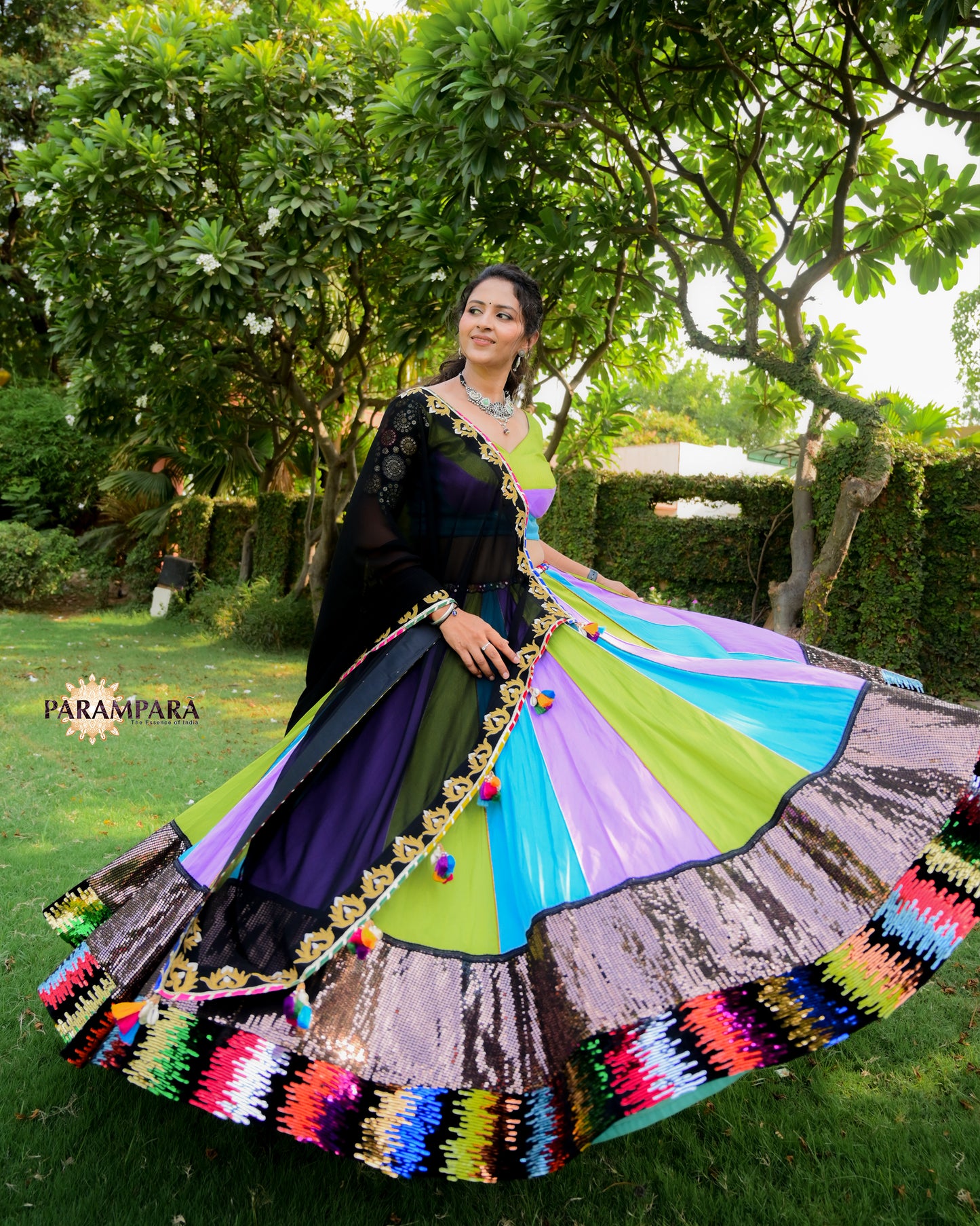 Tri Color Chaniya Choli with Sequence border