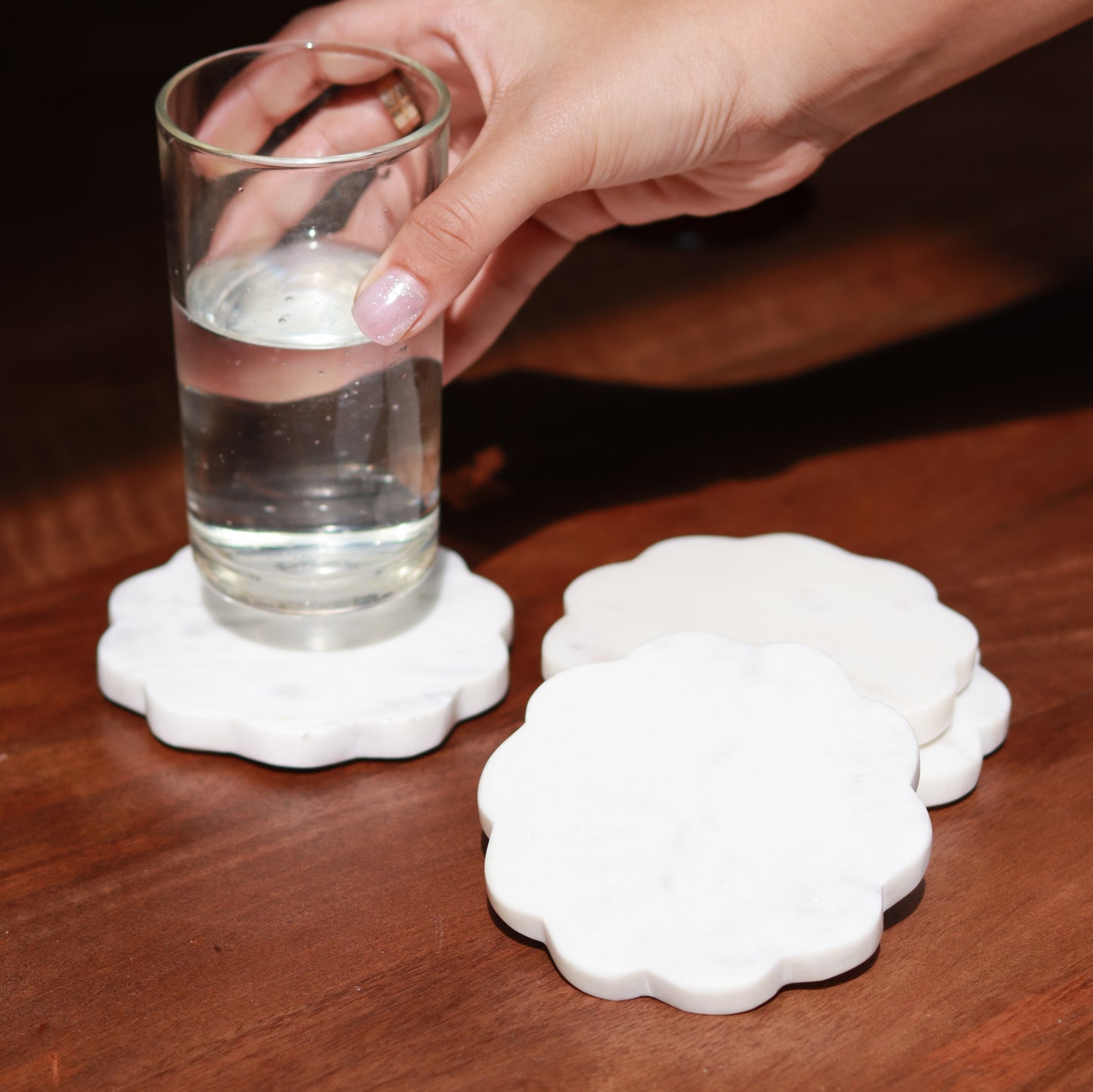 White Marble Scallop Coasters.