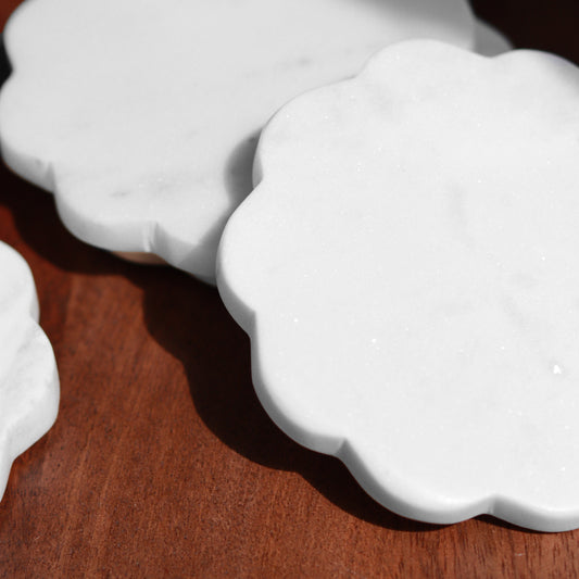 White Marble Scallop Coasters.