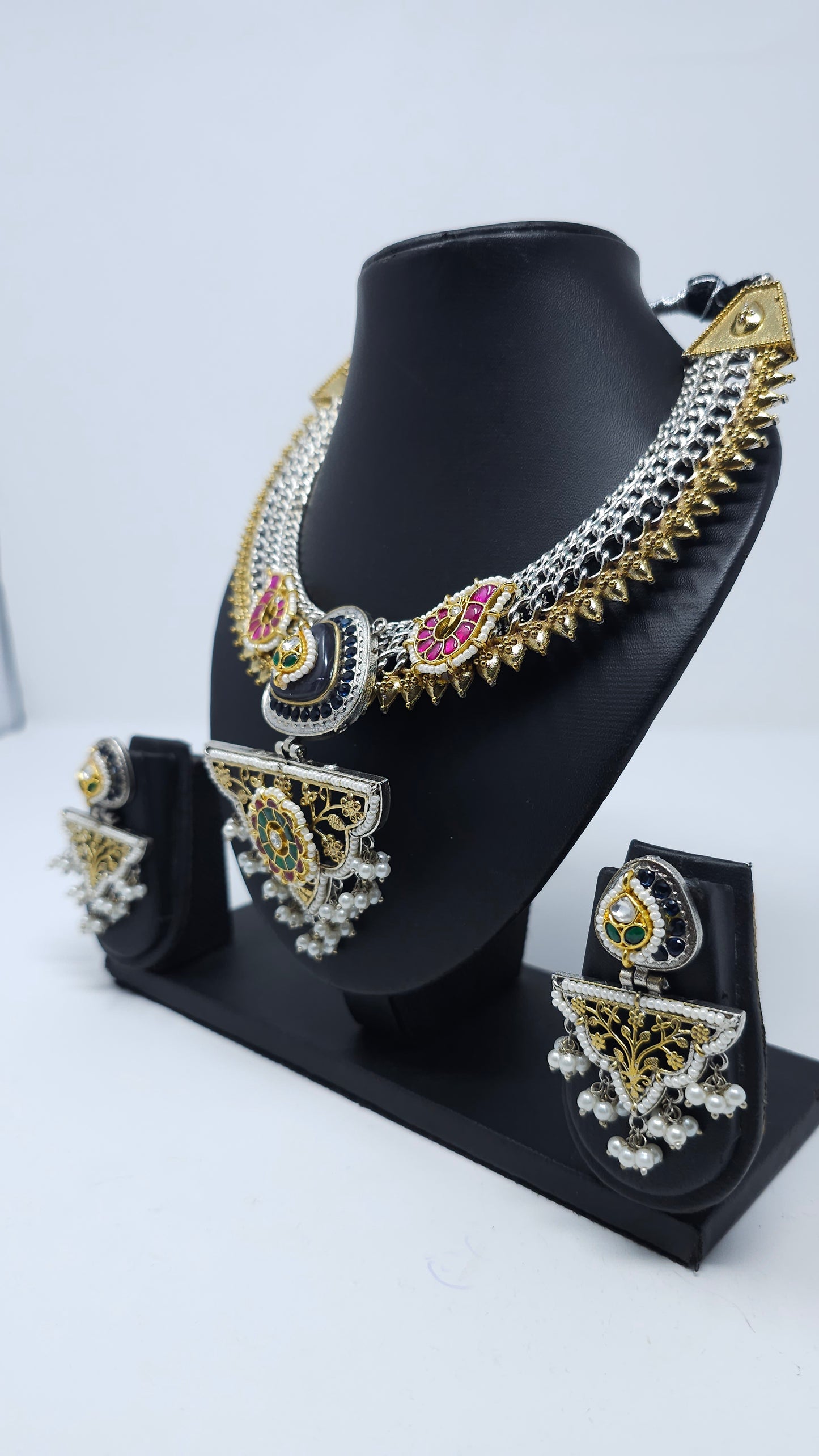Statement Dual-Tone Enamel Necklace Set