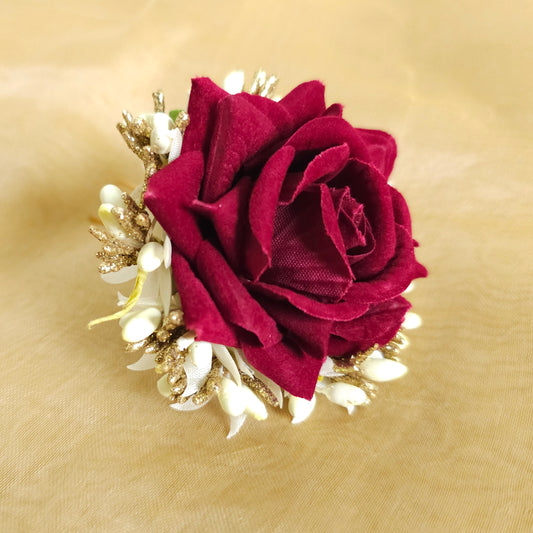 Burgundy Rose & Gold Hair Pin
