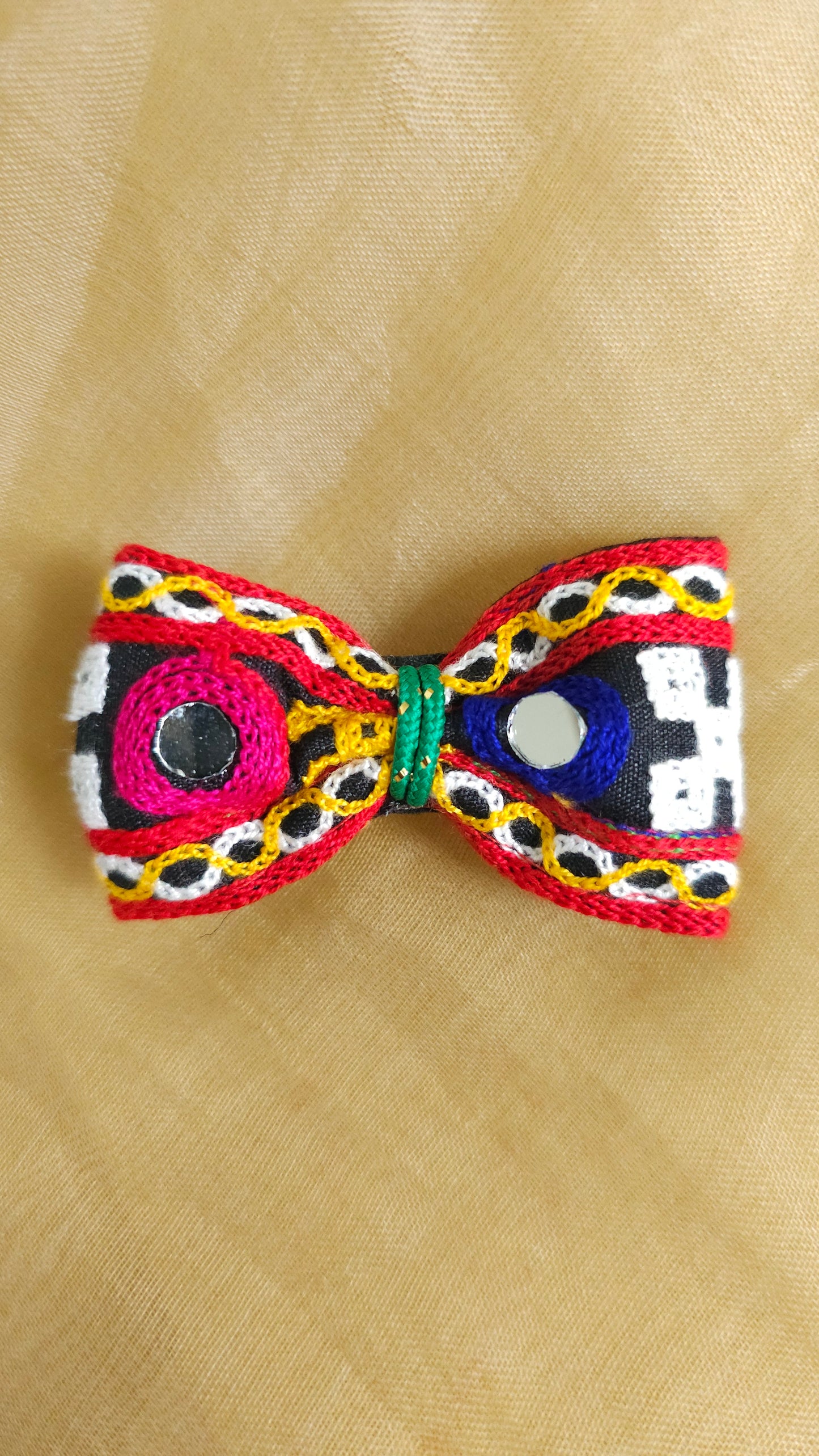 Pink & Blue Mirrorwork Bow Hair Clip | Set of 2